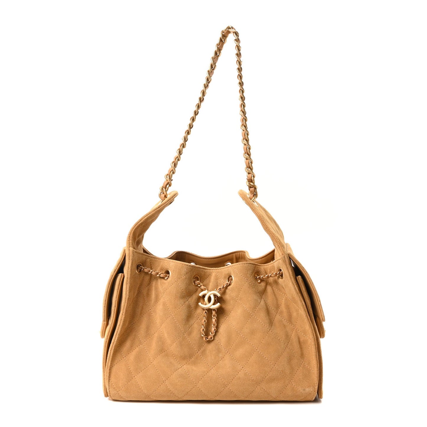 Suede Quilted Small Chanel 25 Handbag Beige