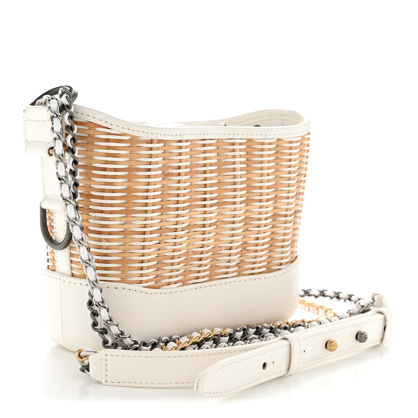 Rattan Calfskin Small Gabrielle Hobo Beige Ivory