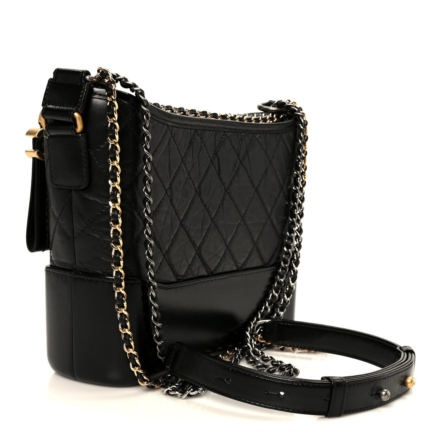 Aged Calfskin Quilted New Medium Gabrielle Hobo Black