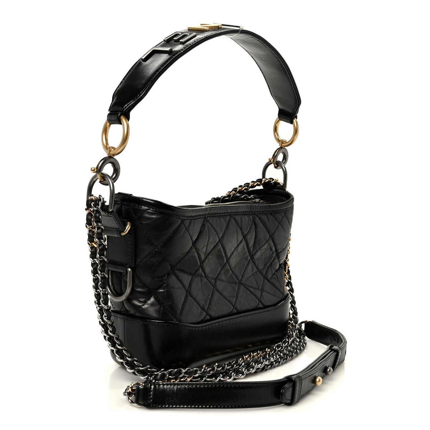 Aged Calfskin Quilted Small Gabrielle Logo Hobo Black