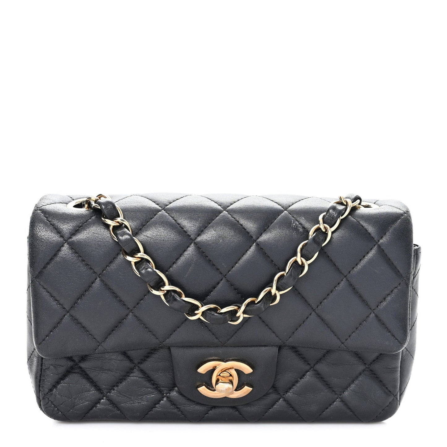 Lambskin Quilted Mini Rectangular Flap Black