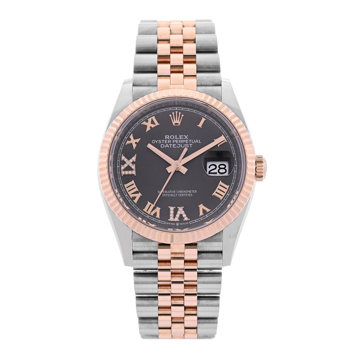Stainless Steel 18K Everose Gold Diamond 36mm Oyster Perpetual Datejust Watch Slate Roman 126231