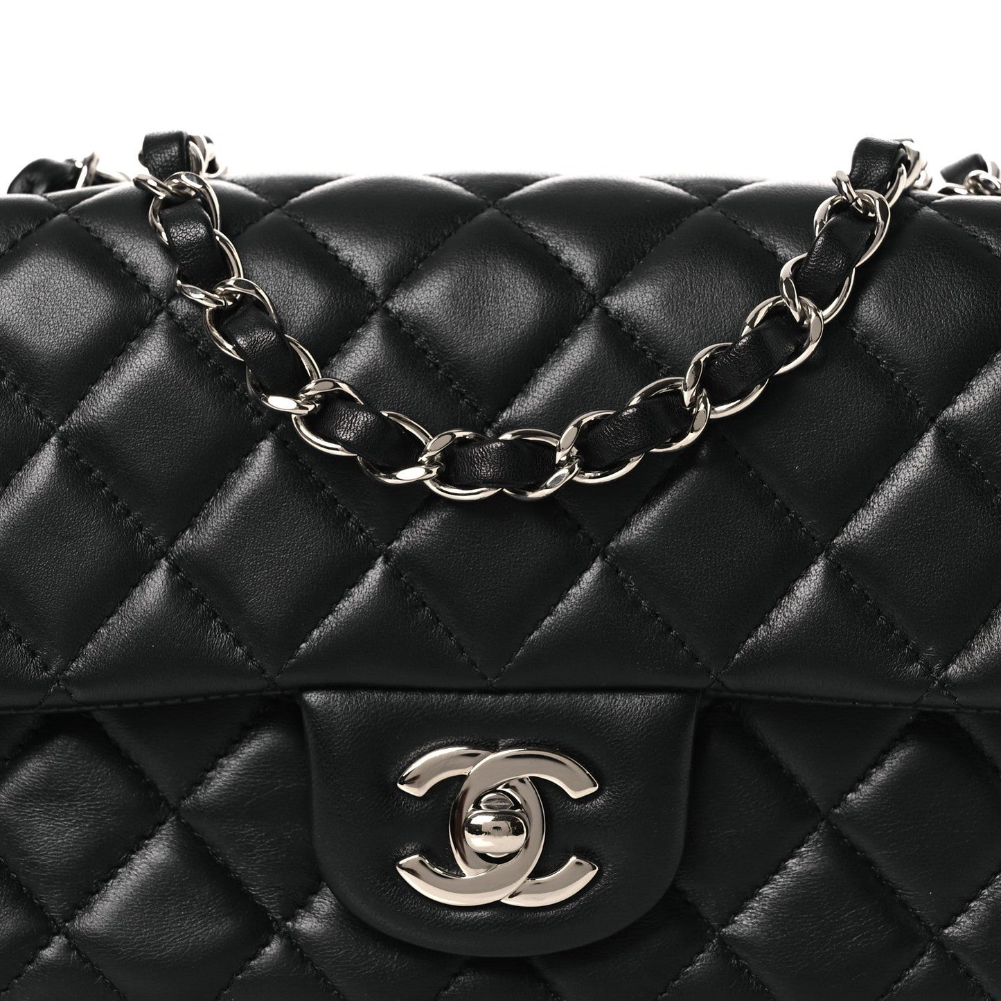 Lambskin Quilted Mini Rectangular Flap Black