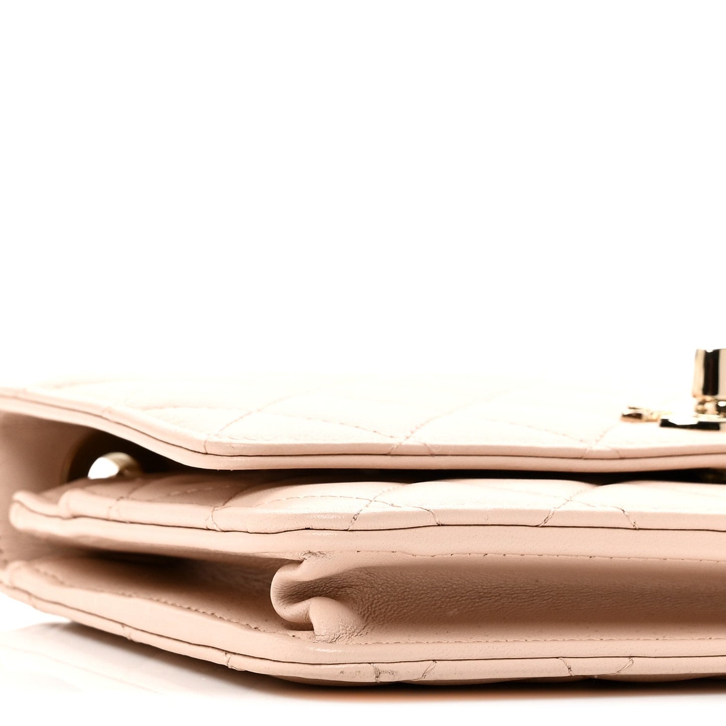 Lambskin Quilted Trendy CC Wallet On Chain WOC Light Beige