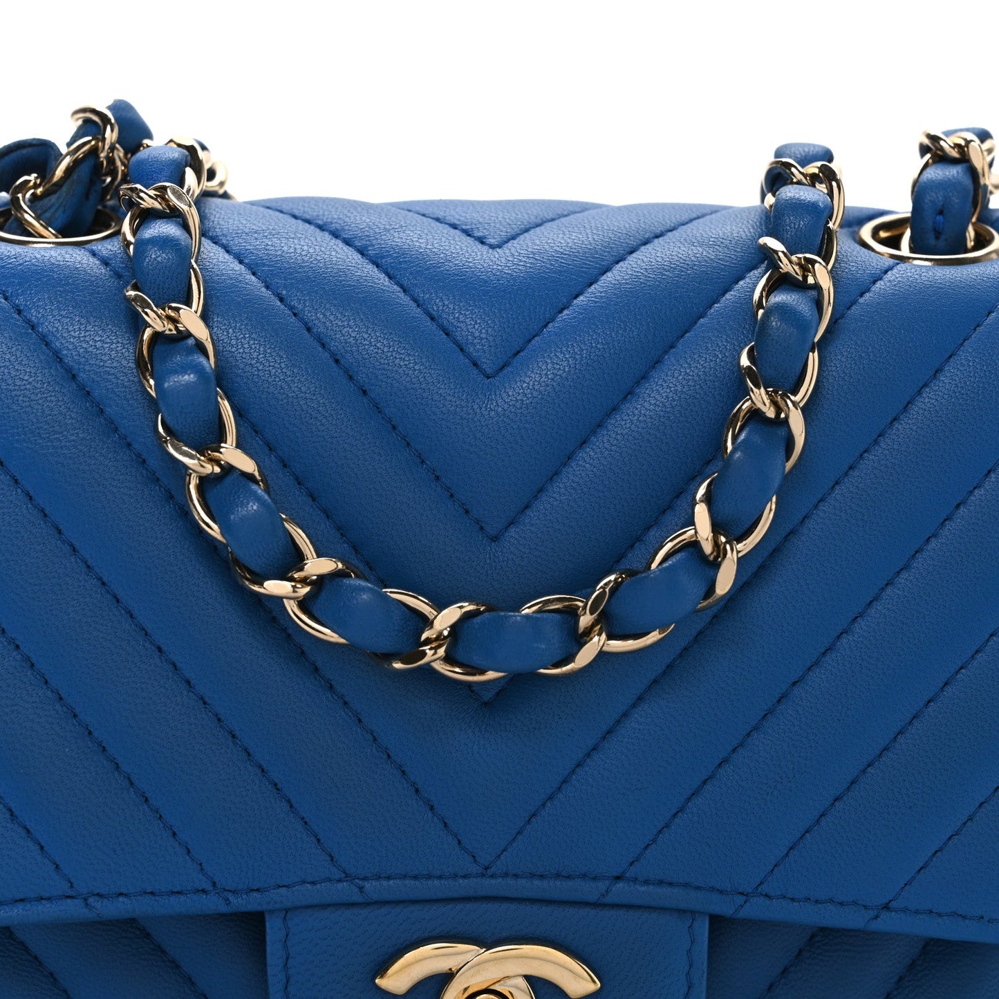 Lambskin Chevron Quilted Mini Square Flap Blue