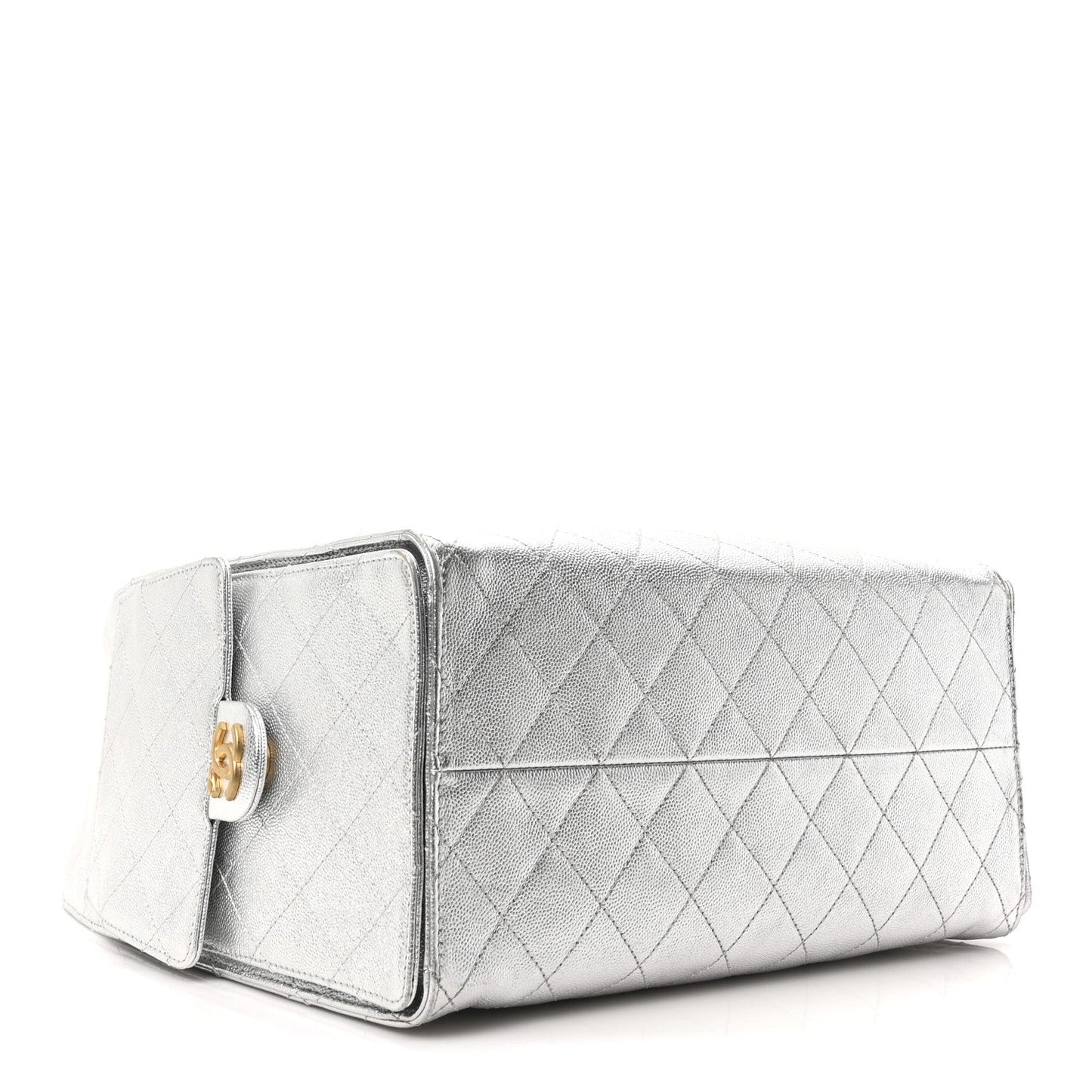 Metallic Caviar Quilted Medium Chanel 25 Handbag Silver