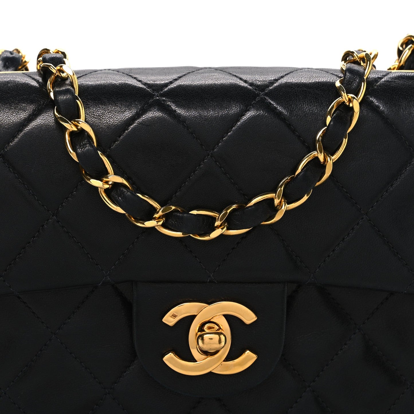 Lambskin Quilted Mini Square Flap Black