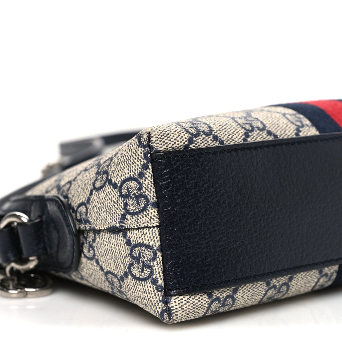 GG Supreme Monogram Textured Dollar Calfskin Web Small Ophidia Dome Shoulder Bag Beige Blue