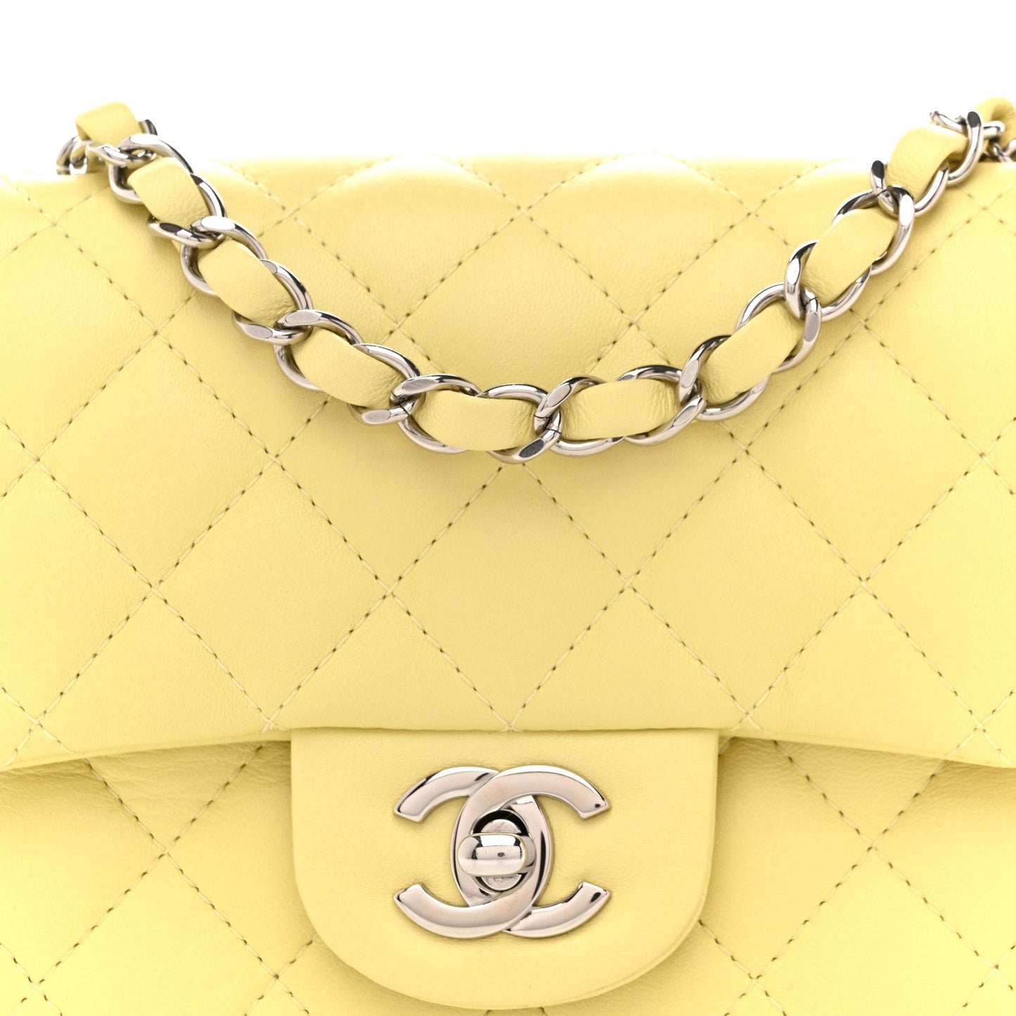 Lambskin Quilted Mini Square Flap Yellow