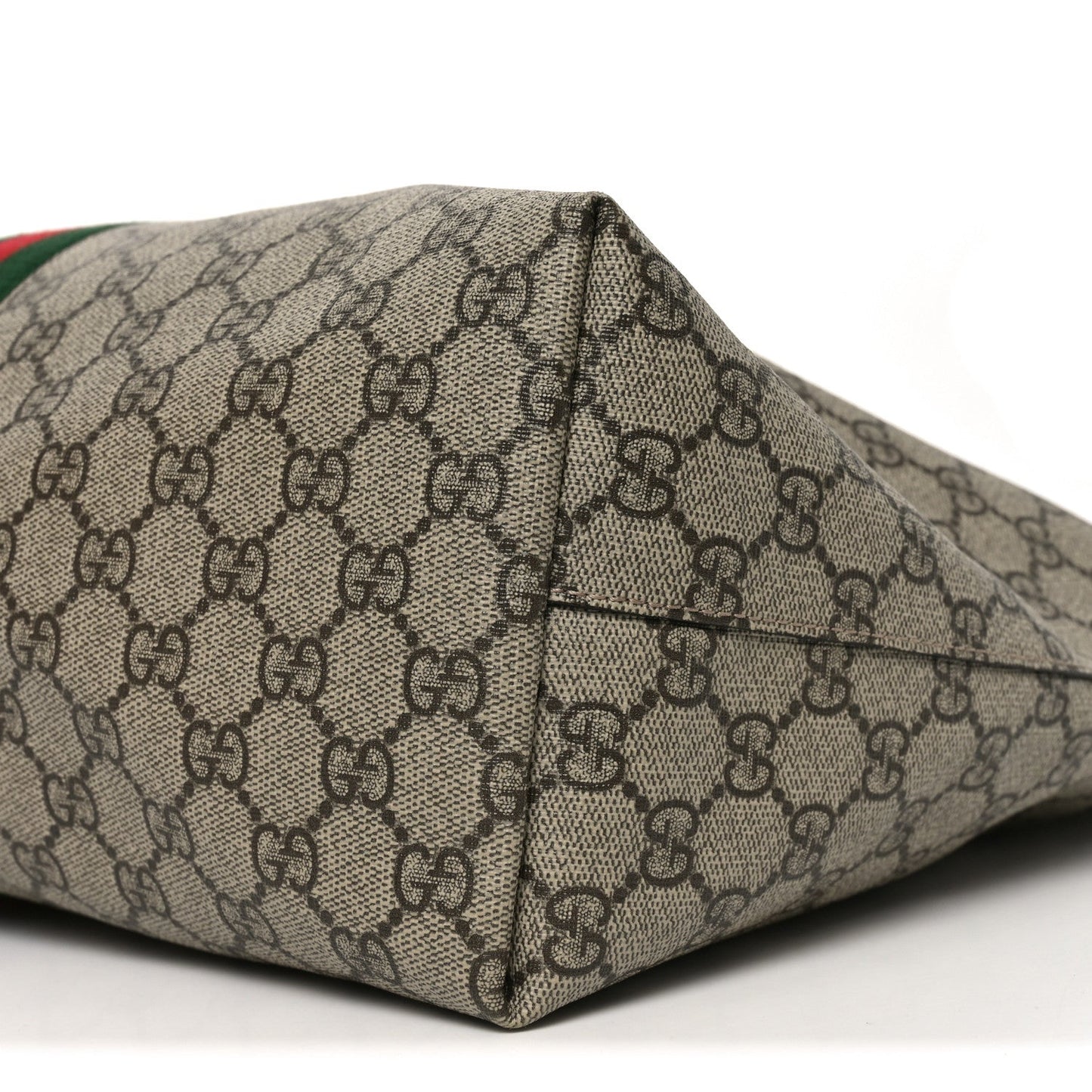 GG Supreme Monogram Textured Calfskin Web Medium Ophidia Shopping Tote Beige Ebony New Acero