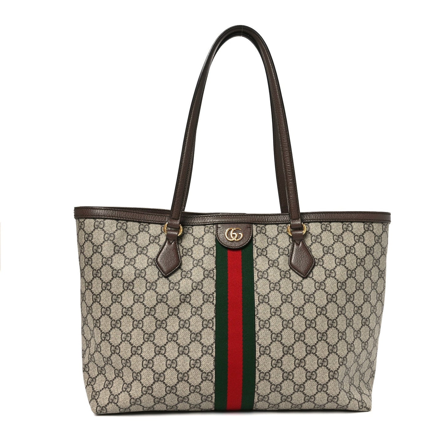 GG Supreme Monogram Textured Calfskin Web Medium Ophidia Shopping Tote Beige Ebony New Acero