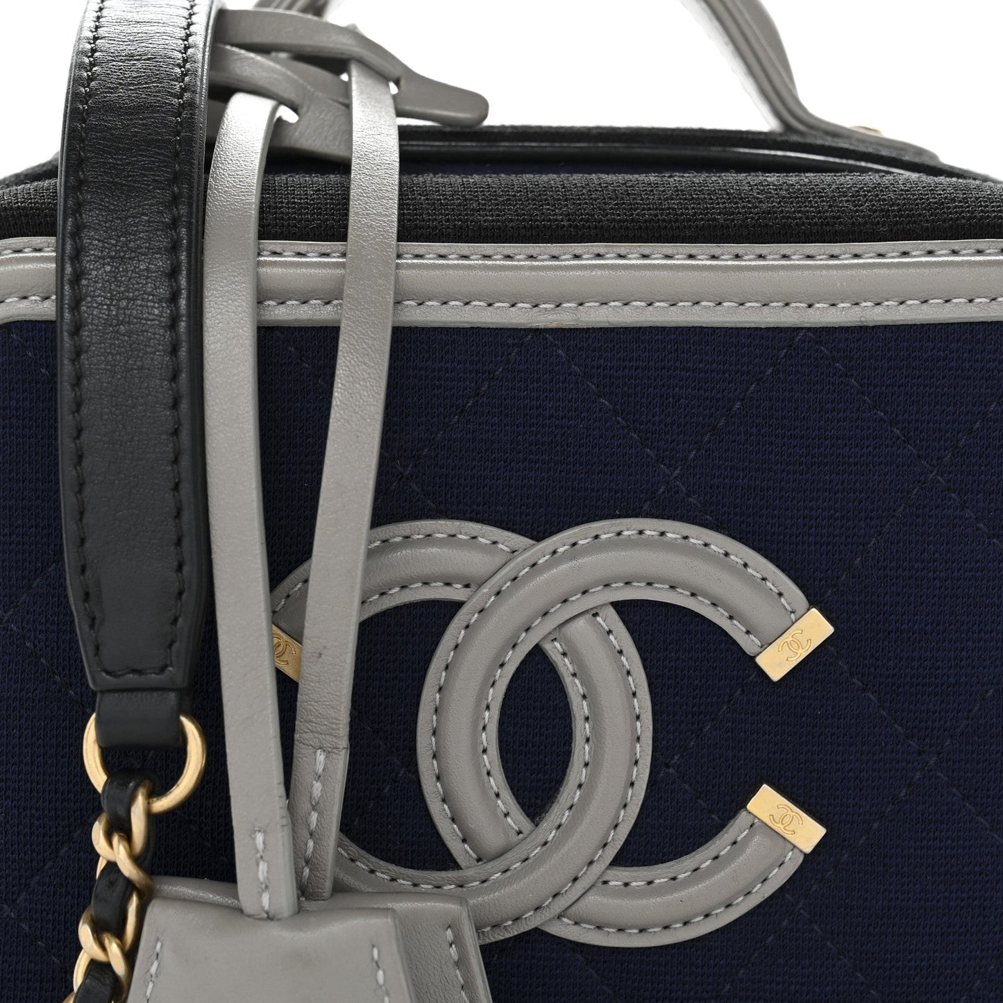 Jersey Quilted Small CC Filigree Vanity Case Blue Black Grey