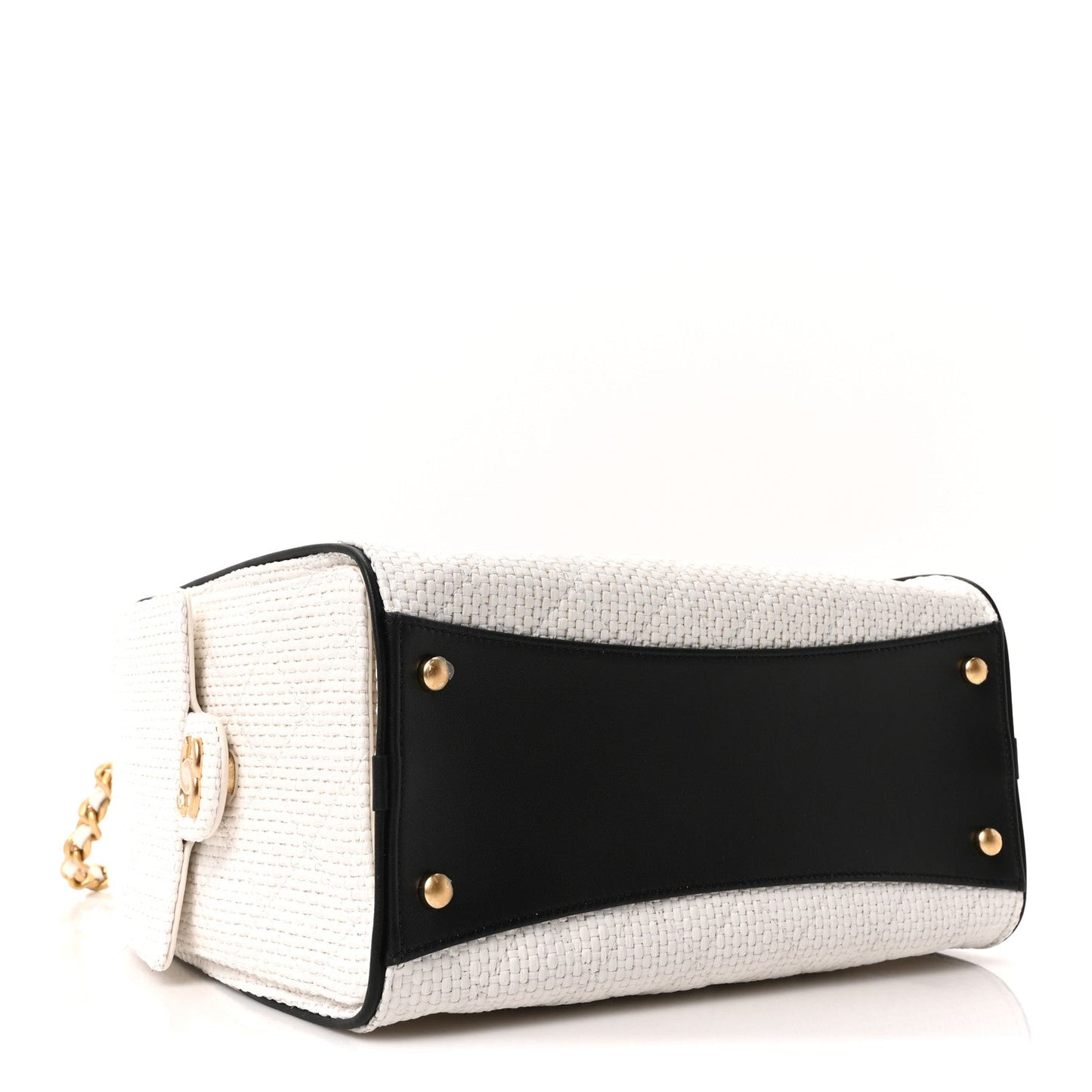 Braided Raffia Calfskin Quilted Small Chanel 25 Handbag White Black