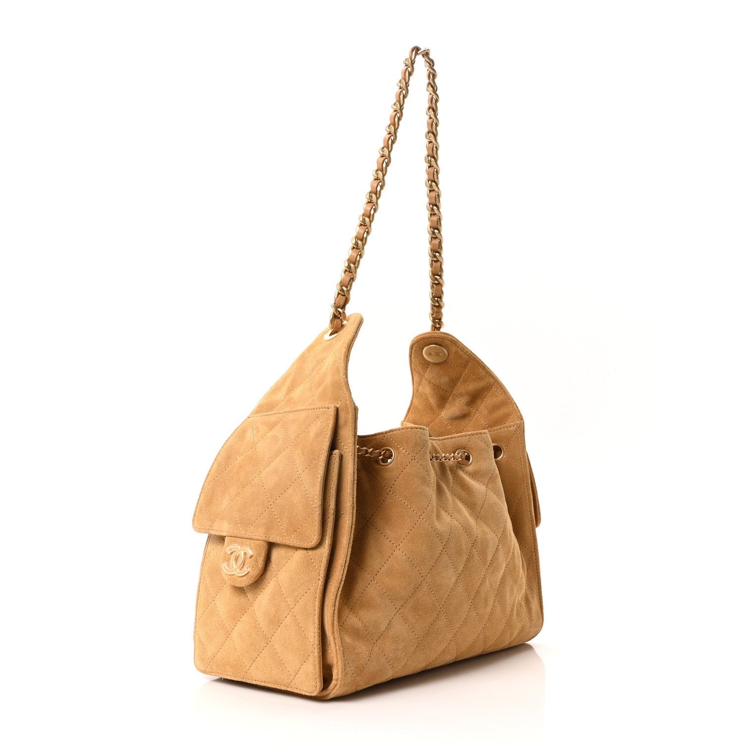 Suede Quilted Small Chanel 25 Handbag Beige