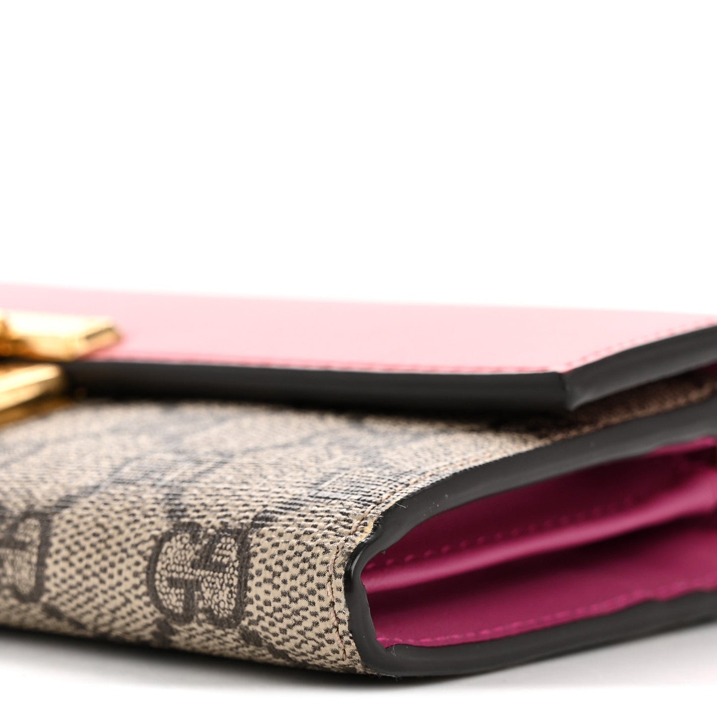 GG Supreme Monogram Moon Calfskin Padlock Continental Chain Wallet Beige Ebony Hibiscus Red New Rosette