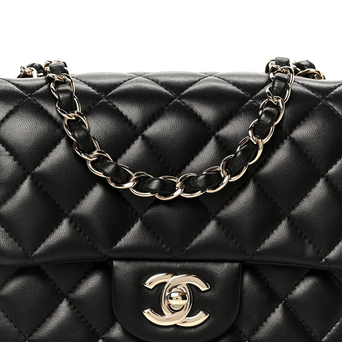 Lambskin Quilted Mini Square Flap Black