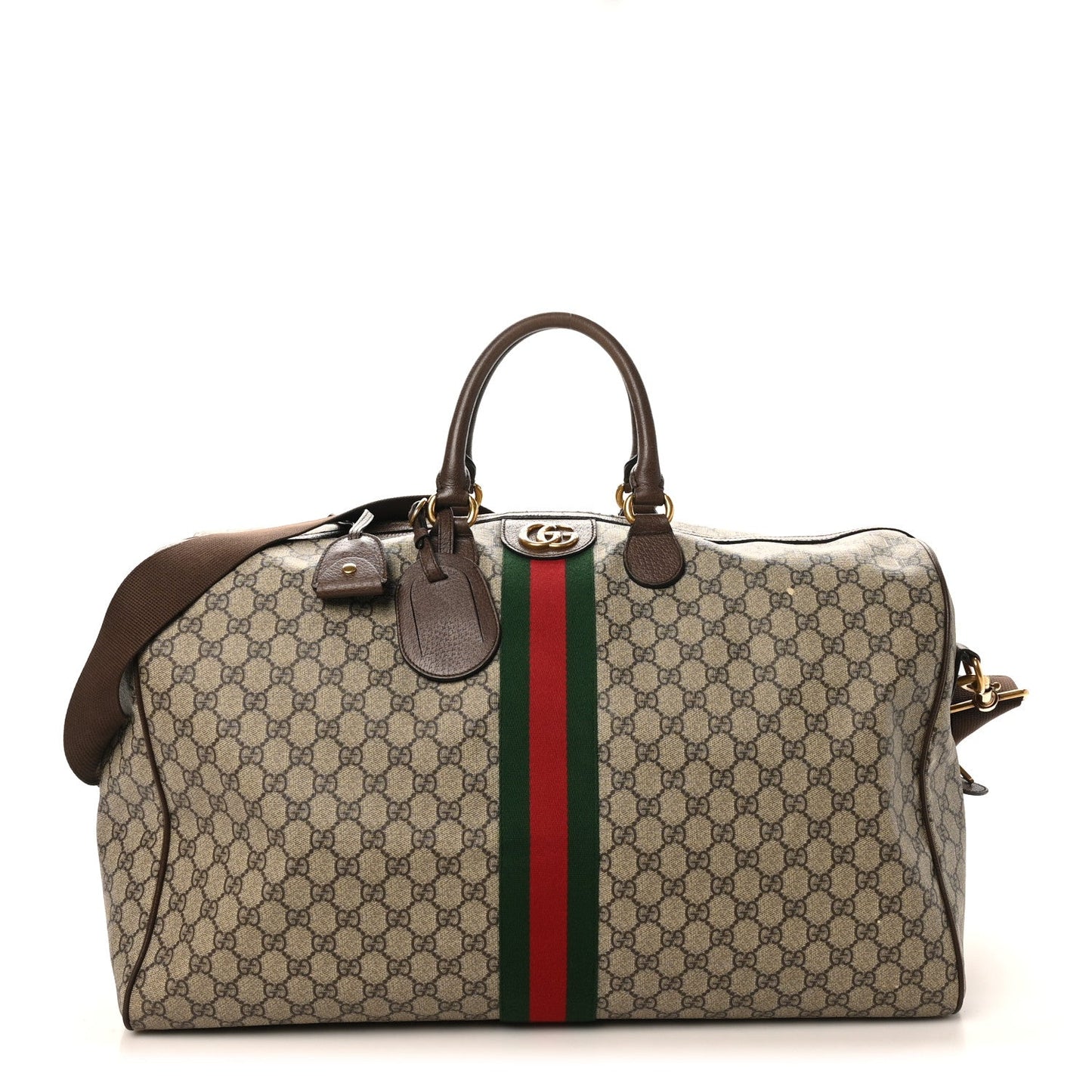 GG Supreme Monogram Textured Dollar Calfskin Web Medium Ophidia Carry-On Duffle Bag Beige Ebony New Acero