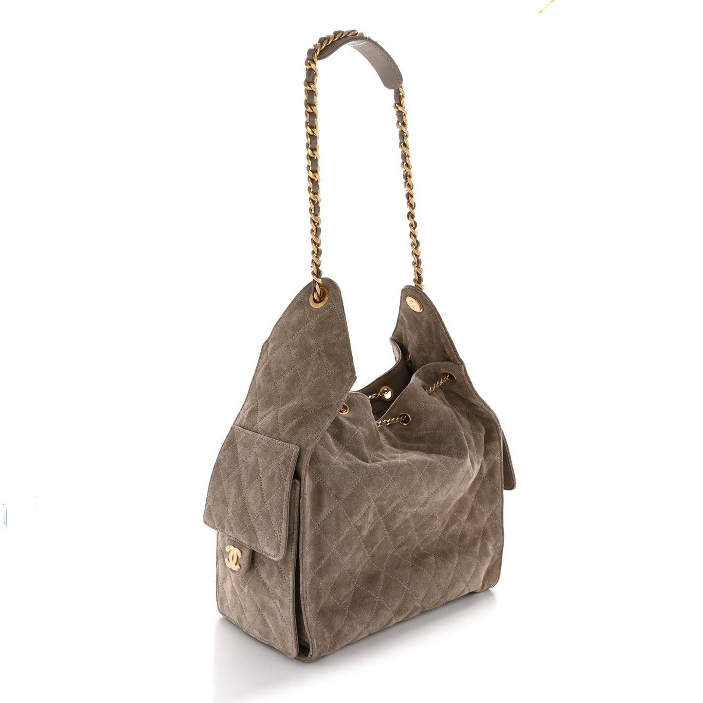 Suede Quilted Medium Chanel 25 Handbag Grey