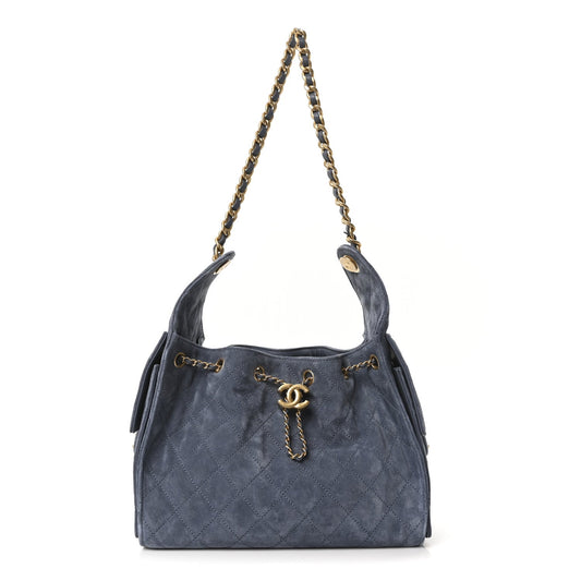 Suede Quilted Small Chanel 25 Handbag Blue