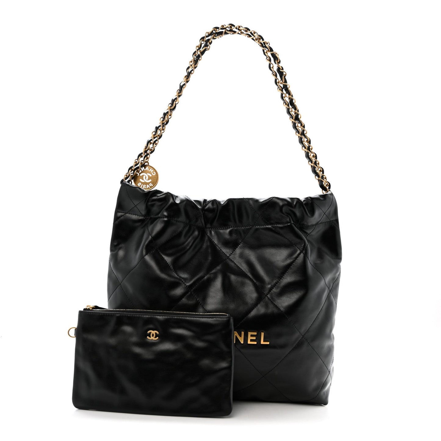 Shiny Calfskin Quilted Small Chanel 22 Black