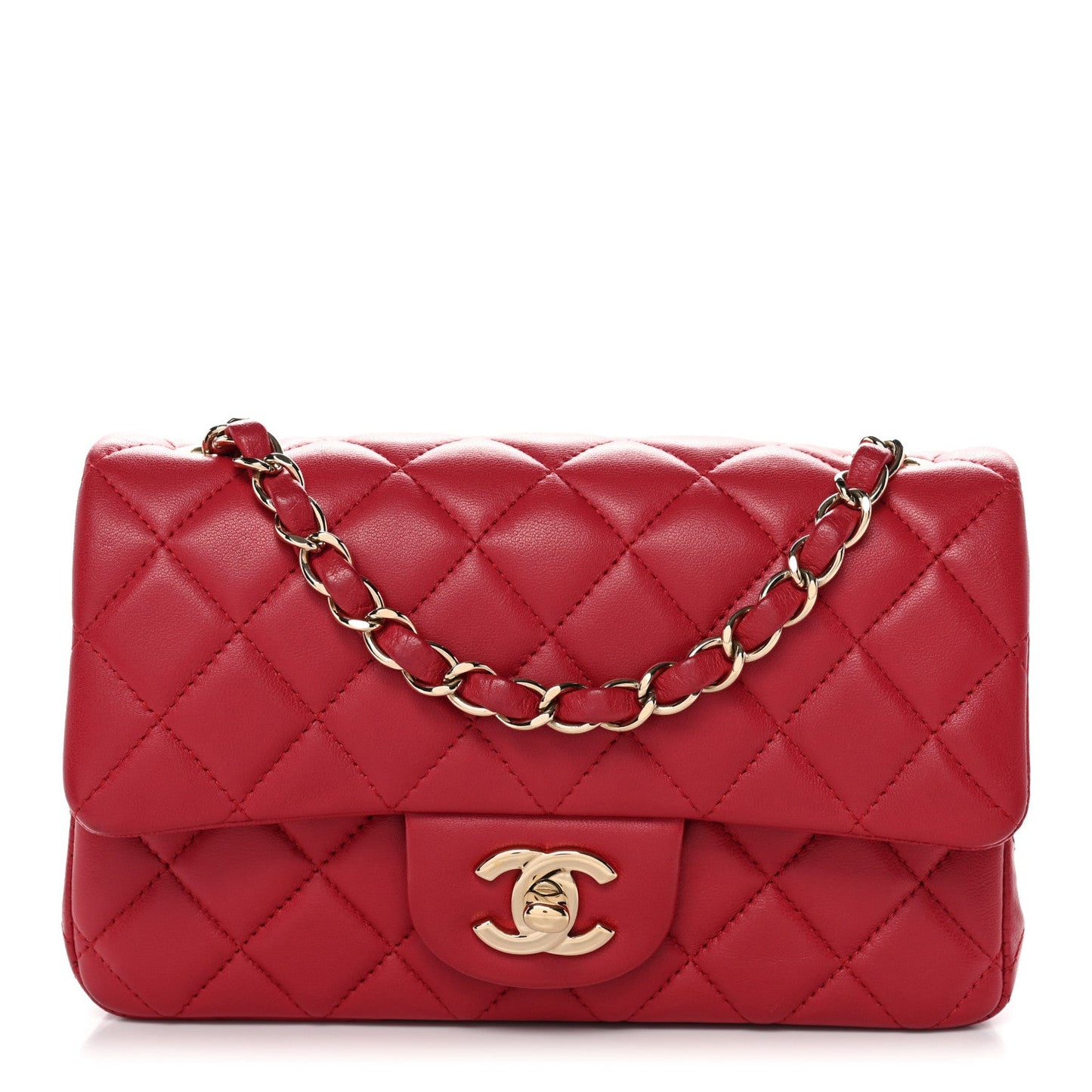 Lambskin Quilted Mini Rectangular Flap Dark Pink