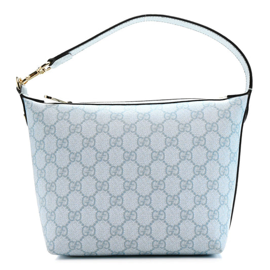 GG Supreme Monogram Textured Calfskin Web Super Mini Ophidia Shoulder Bag Dusty Blue