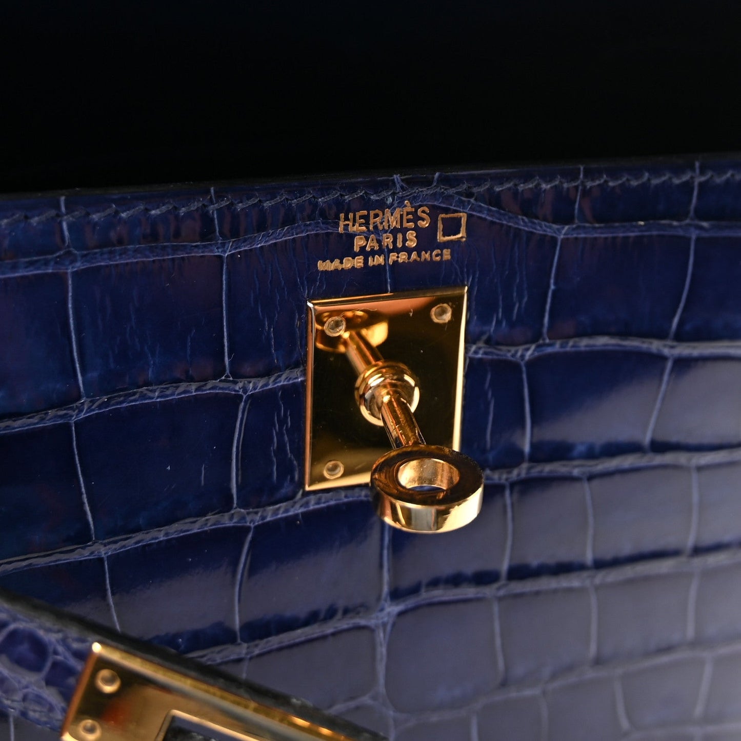 Shiny Alligator Mini Kelly Sellier 20 Bleu Roi