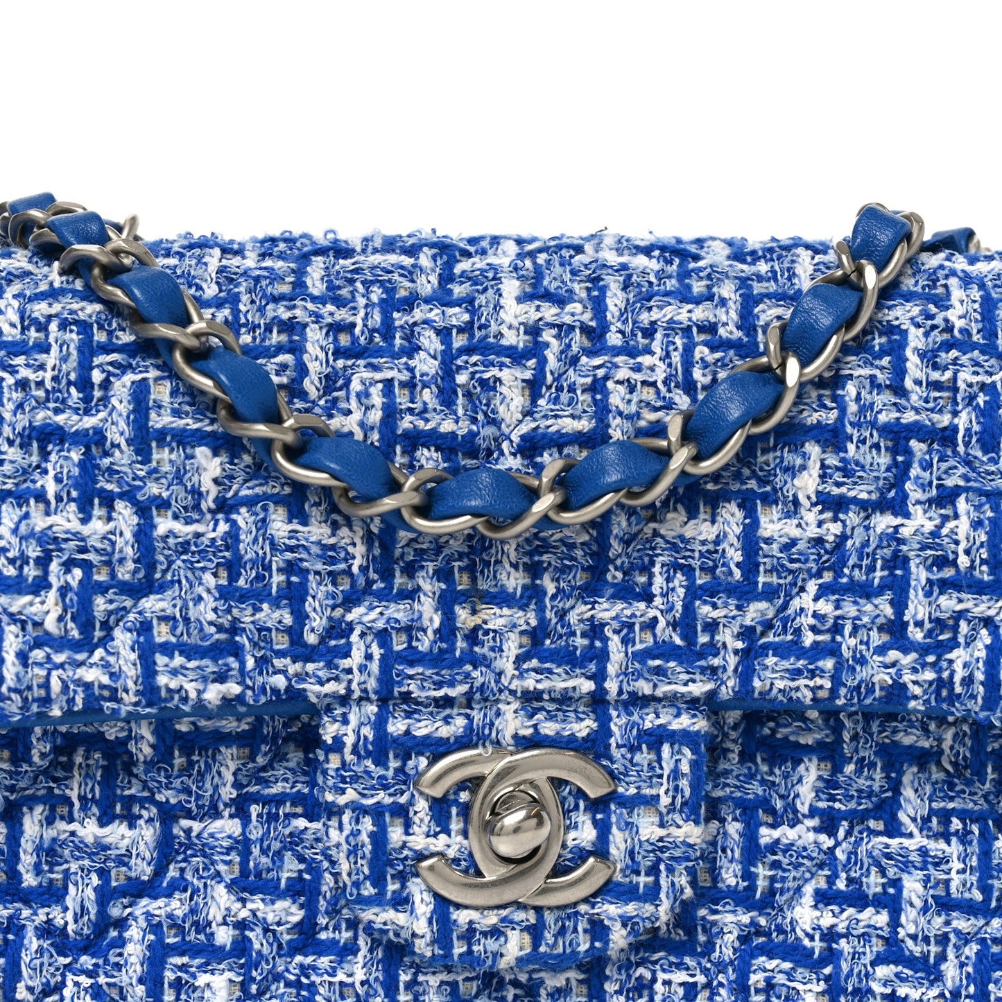 Tweed Quilted Mini Rectangular Flap Blue White