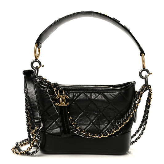 Aged Calfskin Quilted Small Gabrielle Logo Hobo Black