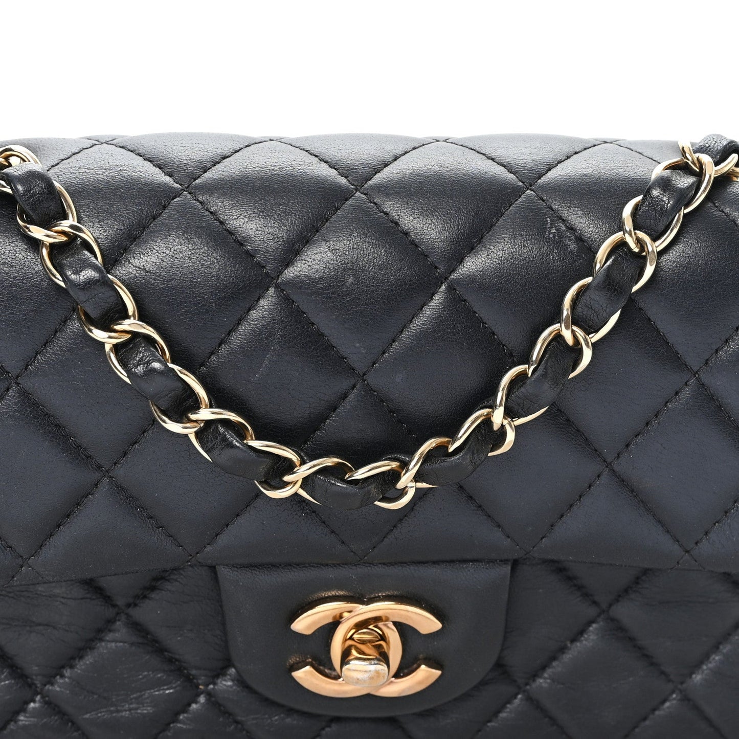 Lambskin Quilted Mini Rectangular Flap Black