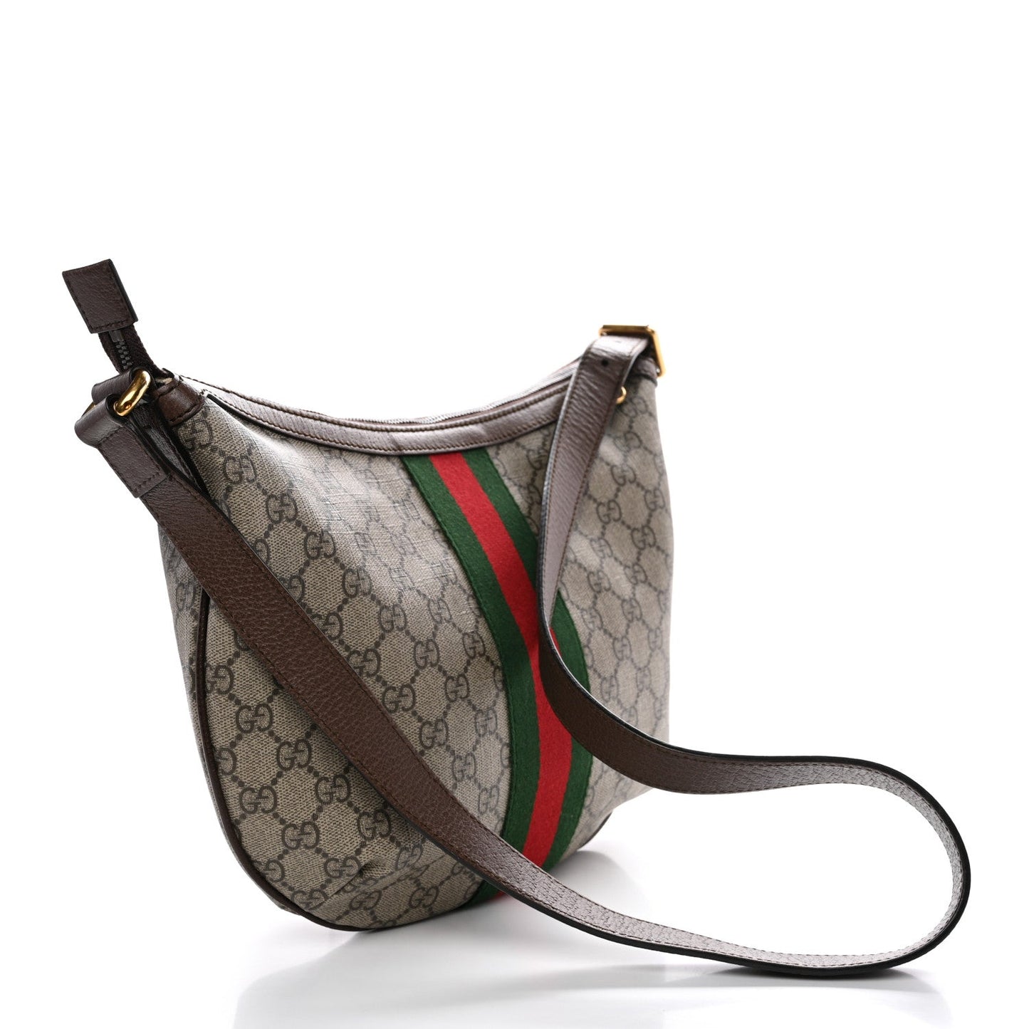 GG Supreme Monogram Web Small Ophidia Half Moon Hobo Brown