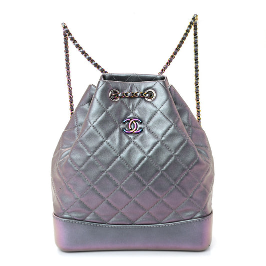 Iridescent Aged Calfskin Quilted Gabrielle Backpack Light Purple
