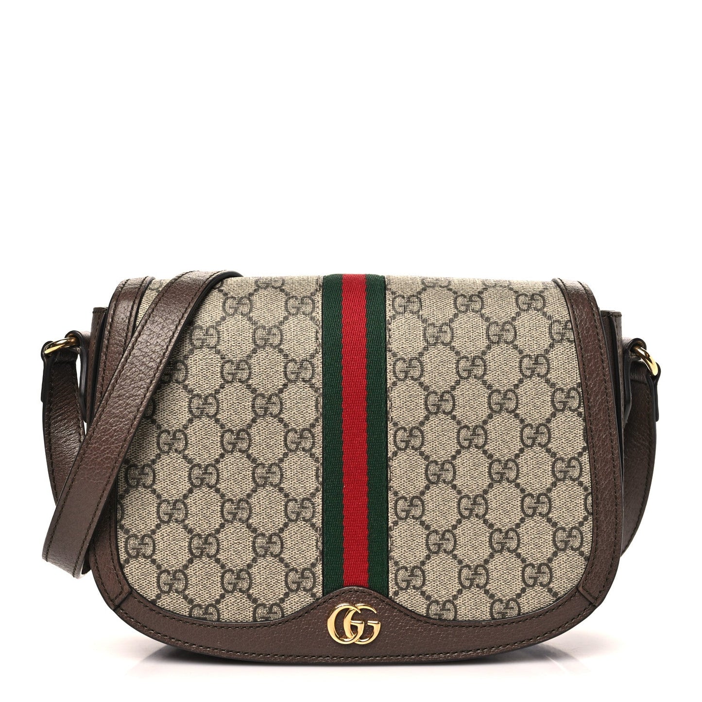 GG Supreme Monogram Web Small Ophidia Flap Messenger Bag Brown