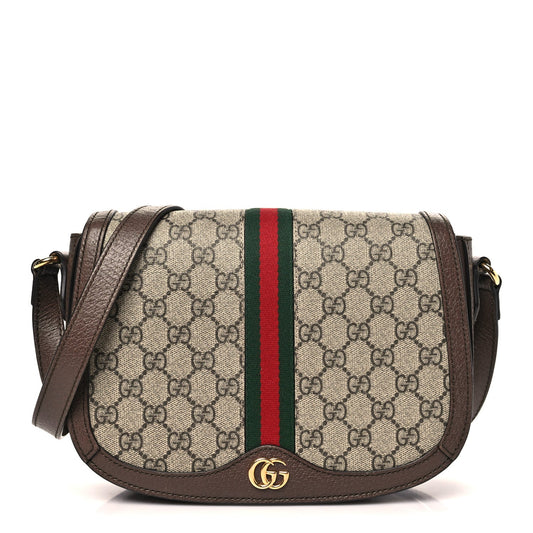 GG Supreme Monogram Web Small Ophidia Flap Messenger Bag Brown