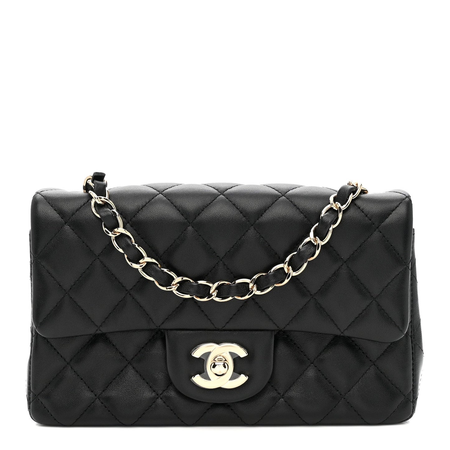 Lambskin Quilted Mini Rectangular Flap Black