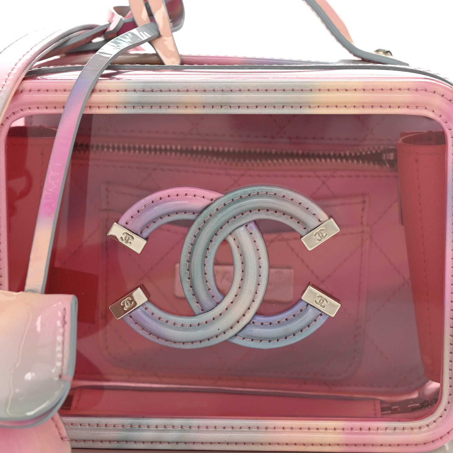 PVC Lambskin Filigree Small CC Filigree Vanity Case Pink Multicolor