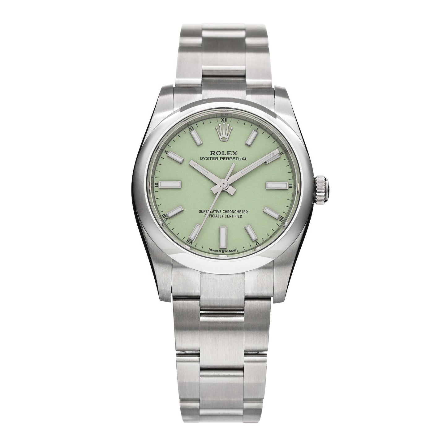 Stainless Steel 34mm Oyster Perpetual Watch Pistachio 124200