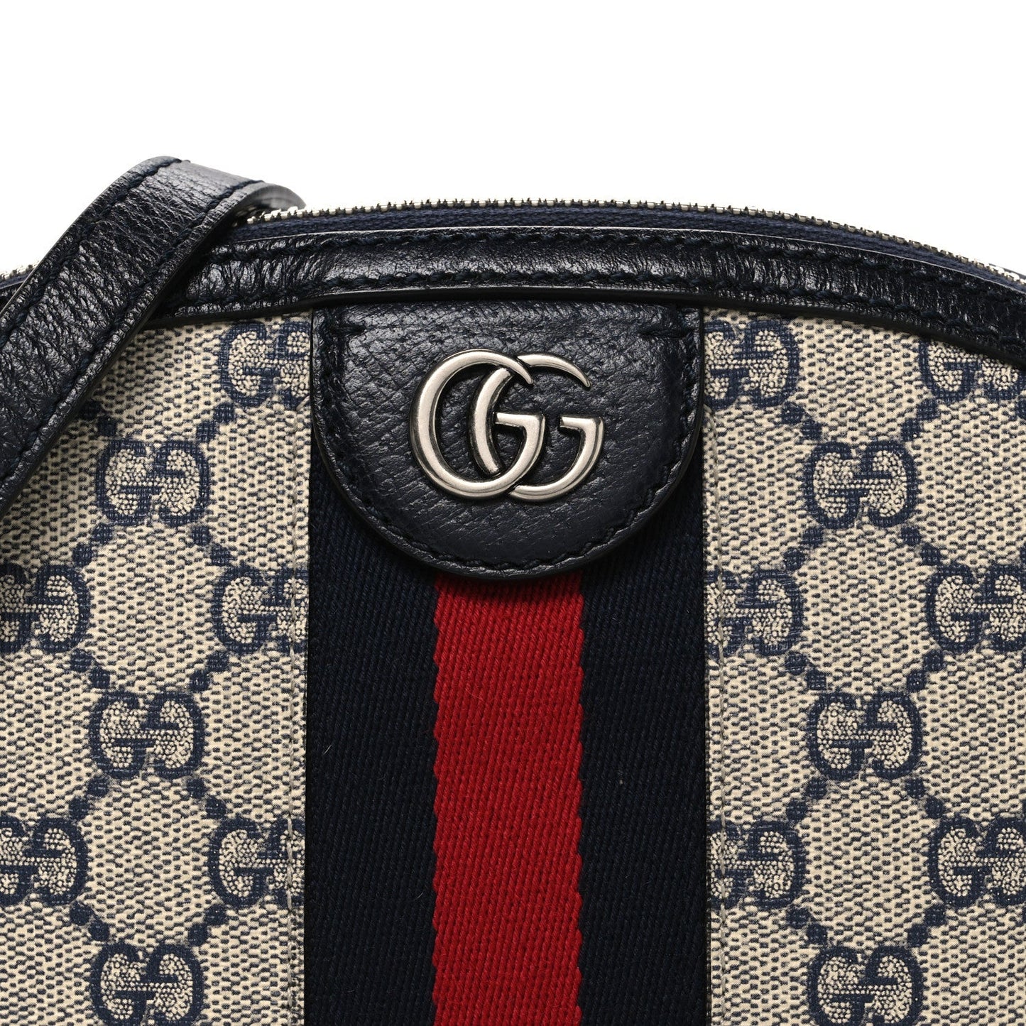 GG Supreme Monogram Textured Dollar Calfskin Web Small Ophidia Dome Shoulder Bag Beige Blue