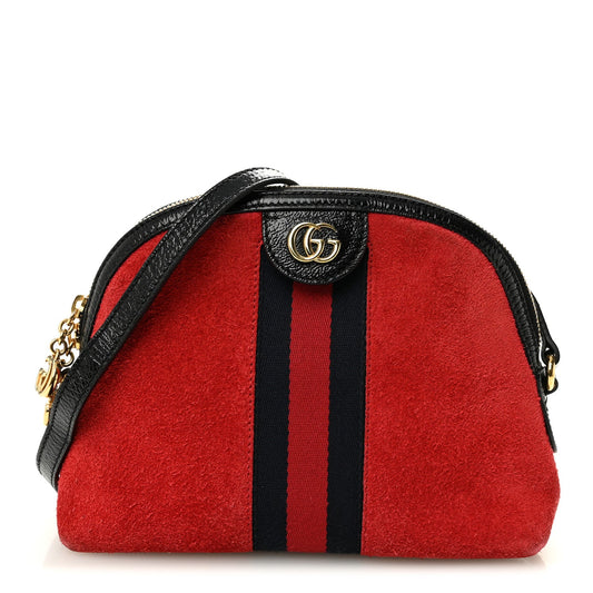Suede Patent Web GG Small Ophidia Dome Shoulder Bag Hibiscus Red