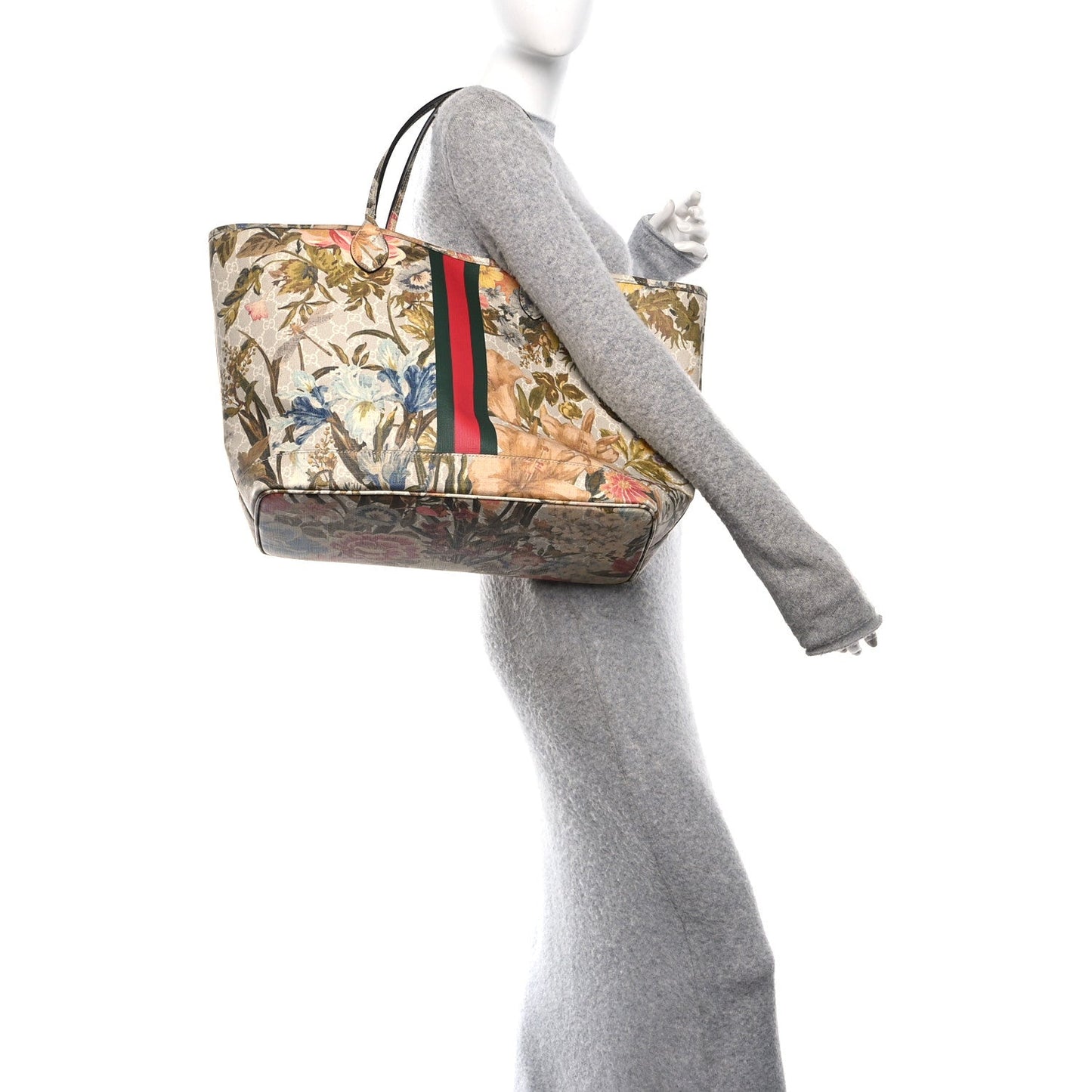GG Supreme Monogram Water Flora Web Large Ophidia Tote Beige White Multicolor