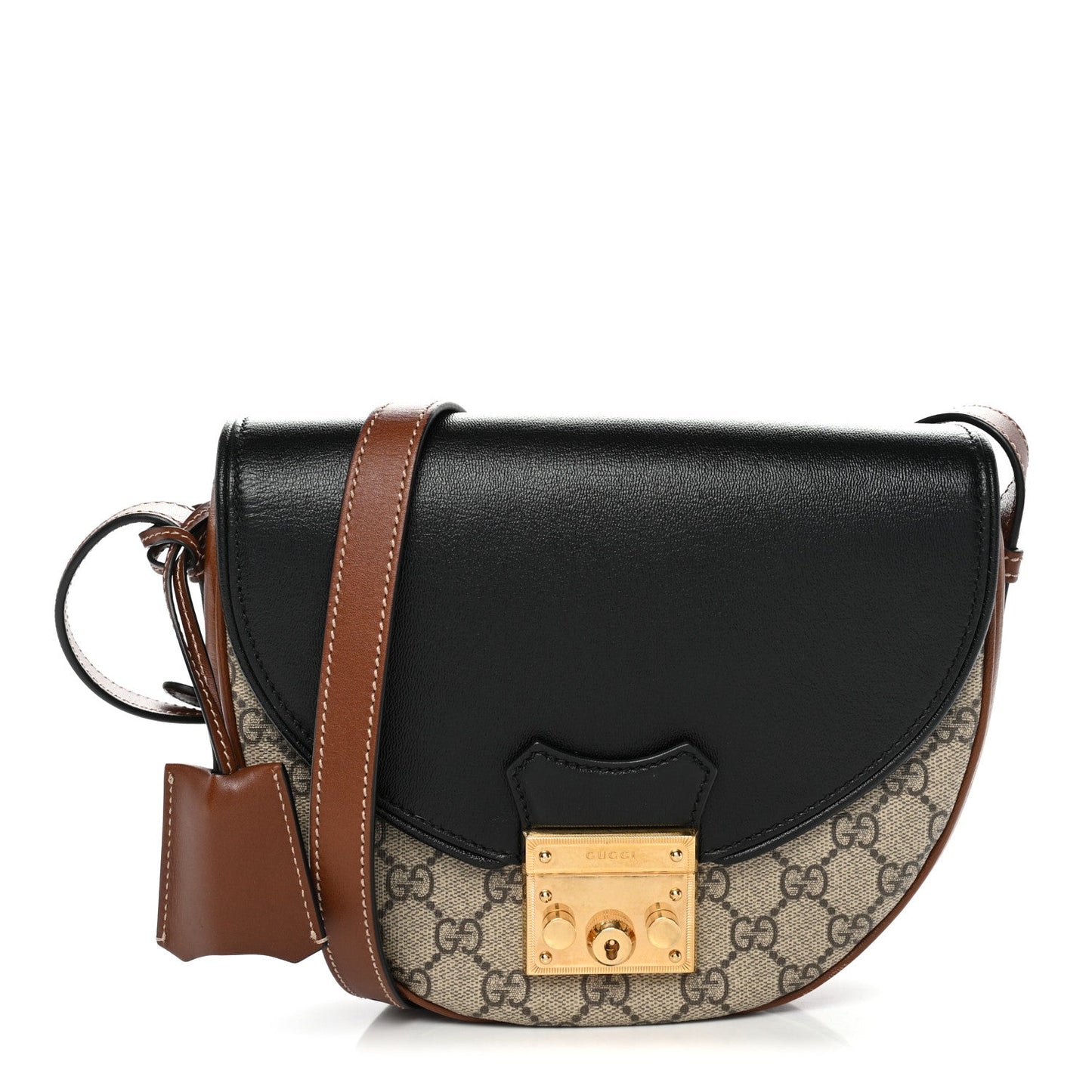 GG Supreme Monogram Calfskin Small Padlock Messenger Shoulder Bag Beige Black Cuir