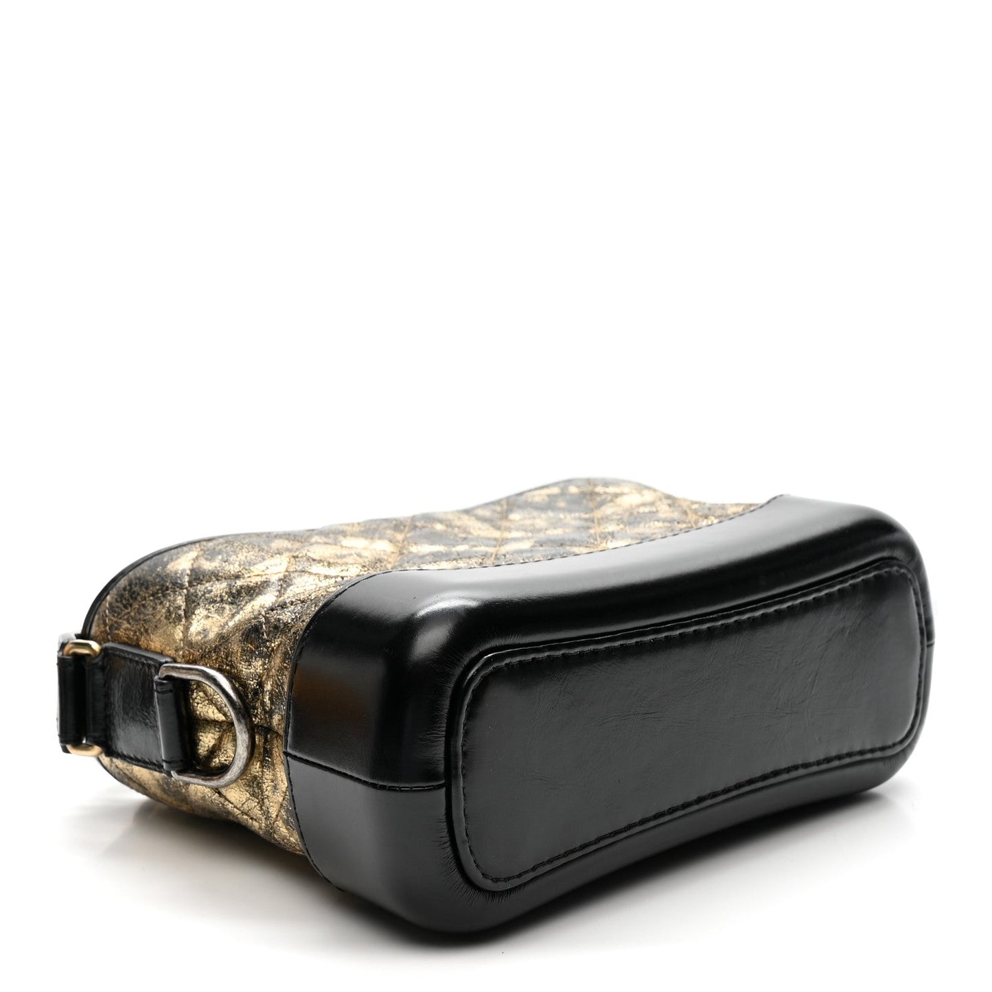 Metallic Crumpled Goatskin Quilted Small Gabrielle Hobo Black Gold