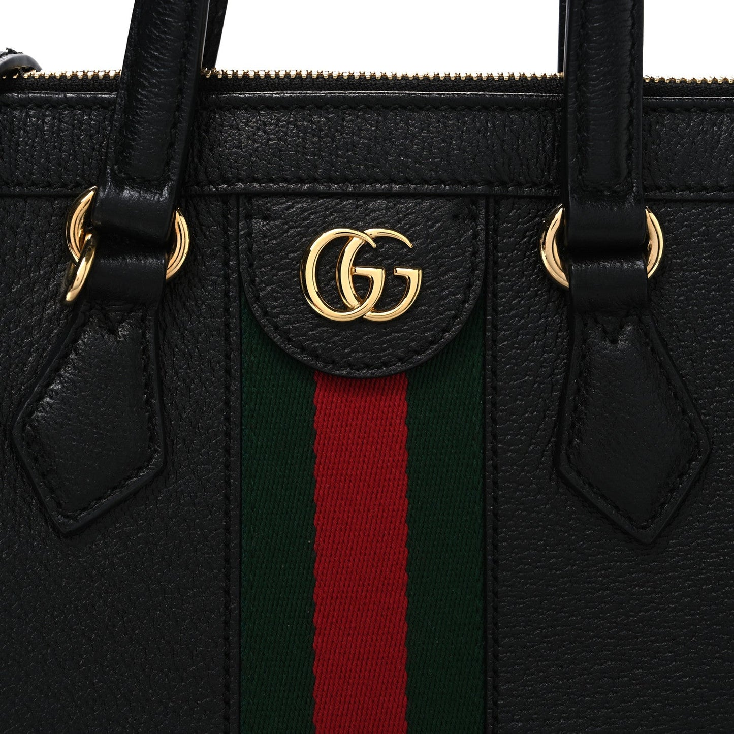 Textured Calfskin Web Small Ophidia Tote Bag Black