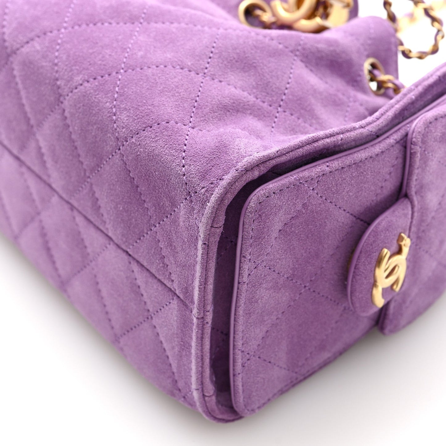 Suede Quilted Mini Chanel 25 Handbag Purple