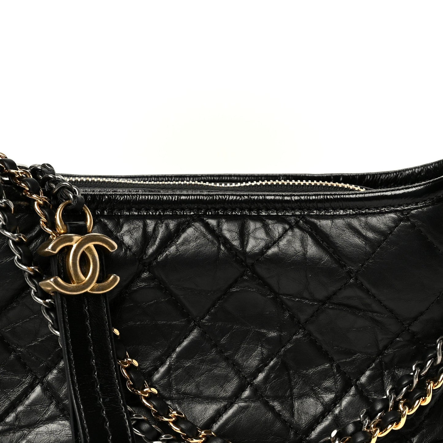 Aged Calfskin Quilted Small Gabrielle Logo Hobo Black