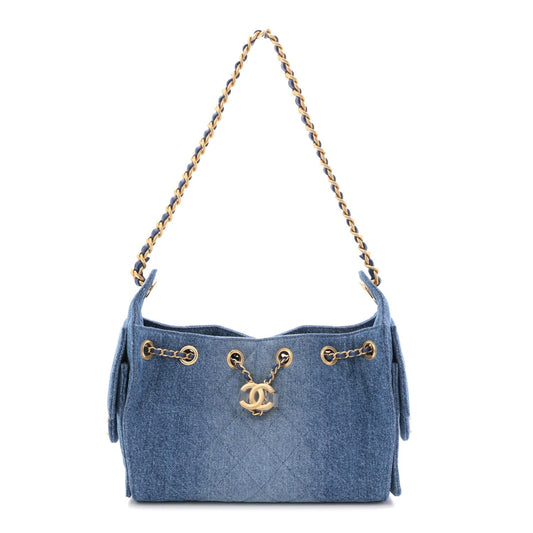Washed Denim Quilted Mini Chanel 25 Handbag Blue