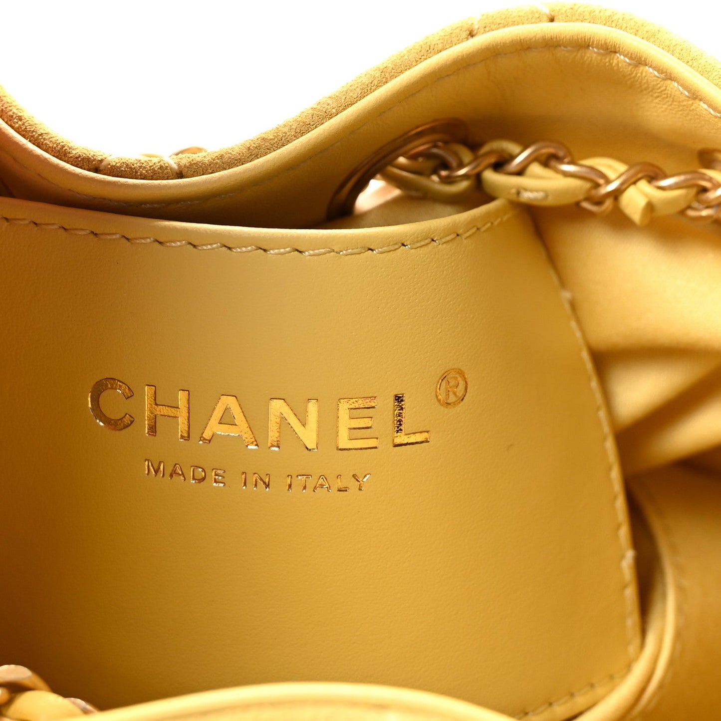 Suede Quilted Mini Chanel 25 Handbag Yellow