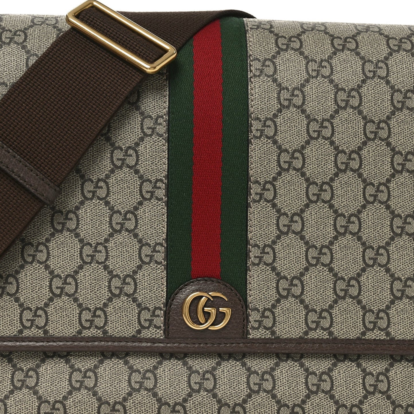 Tender GG Supreme Monogram Textured Dollar Calfskin Ophidia Messenger Bag Beige Ebony Dark Brown