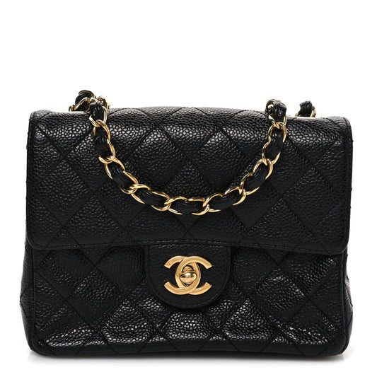 Caviar Quilted Mini Square Flap Black