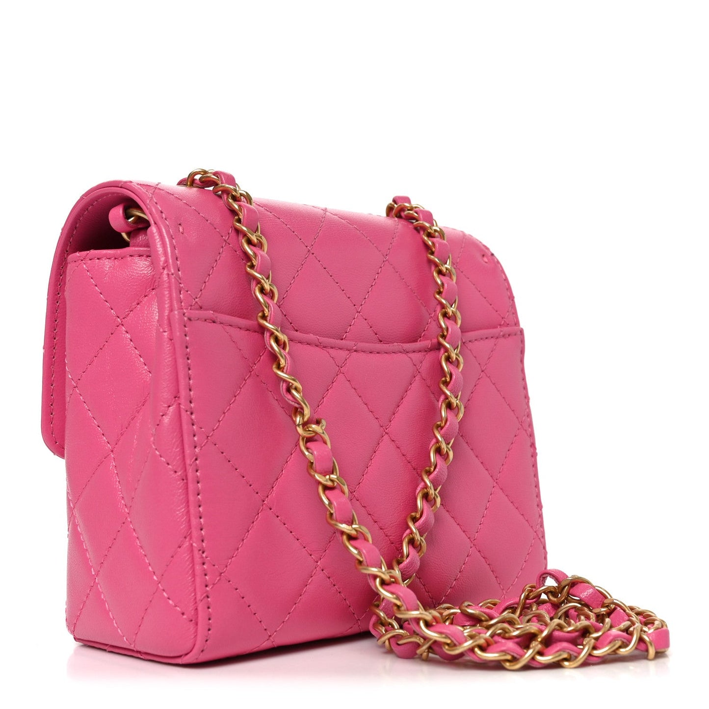 Goatskin Quilted Mini Square Flap Pink